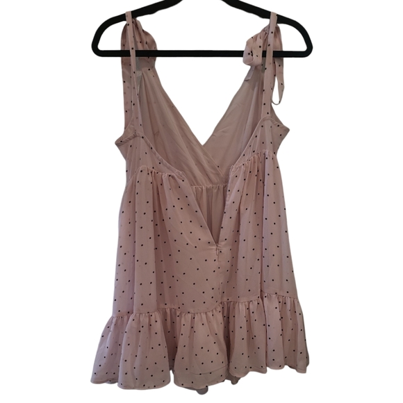 Boutique pink dress black polka dots plunging neckline skirt ruffle - Picture 3 of 6